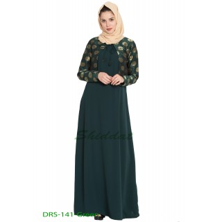 Sleeveless long Dress with a short fancy Jacket -Dark Green